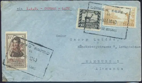 LATI 1940 Bolivien Brief LAB Condor La Paz Rio de Janeiro Hamburg / 1933