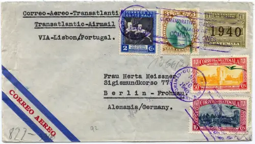 Guatemala 1940 Brief New York US-Clipper Lissabon Rom Berlin OKW Zensur / 1939