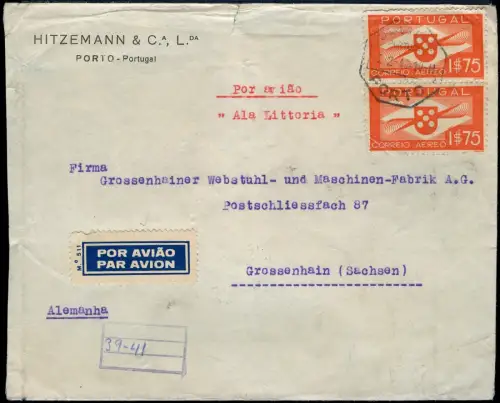 ALA LITTORIA 1940 Portugal Brief Porto Rom Grossenhain Sachsen OKW Zensur/ 1941