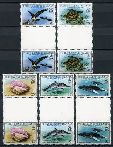 Turks & Caicos 1979 Schildkröte Vögel Wale Delphine Gutter Pairs 425-429 MNH