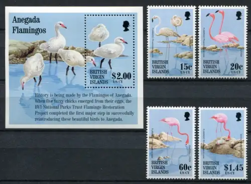 Jungferninseln Virgin Isl. 1995 Flamingos Vögel Birds 839-842 Block 85 MNH
