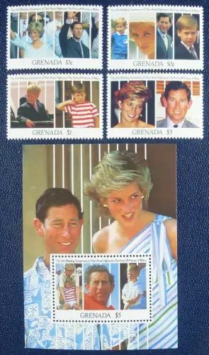 Grenada 1991 Charles & Diana Hochzeitstag Royalty 2322-2325 Block 289 MNH