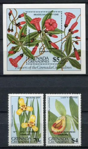 Grenada Grenadinen 1984 Blumen Flowers Weltpostkongreß 608-609 + Block 81 MNH
