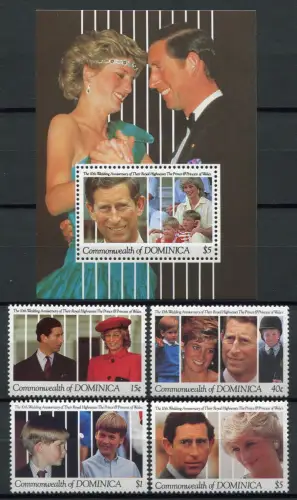 Dominica 1991 Diana & Charles Kgl. Hochzeit Royal Wedding 1427-1430 Block 189 