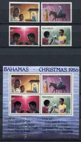 Bahamas 1986 Weihnachten Christmas Heilige Familie Kinder 636-639 + Block 50 MNH