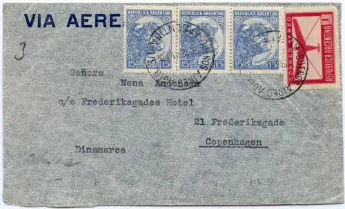 LATI 1941 Argentinien Buenos Aires Brief 22.1.41 Kopenhagen Dänemark Zensur/1952