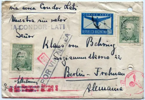 LATI 1940 Argentinien Warenmuster ohne Wert Buenos Aires OKW Zensur Berlin/ 1954