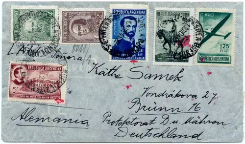 LATI 1941 Argentinien Brief 13.12.41 LETZTER FLUG Böhmen & Mähren Zensur / 1955