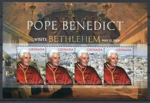 Grenada 2009 Papst Benedikt Pope Benedict Bethlehem Israel 6172-6175 MNH