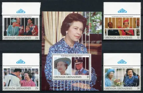 Grenada Grenadinen 1991 Königin Elisabeth QE II 65. Geburtstag 1452-55 Block 225