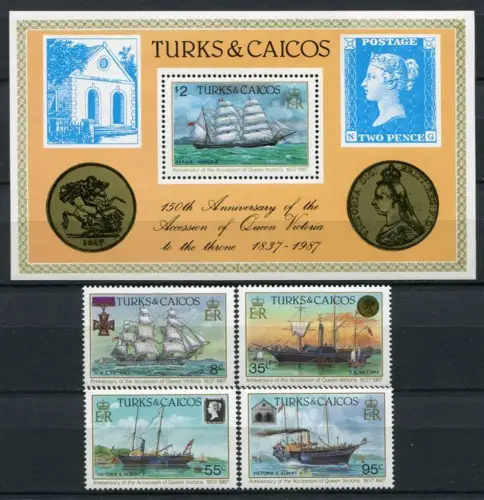 Turks & Caicos 1987 Schiffe Ships Bateaux Navi 791-794 Block 68 Postfrisch MNH