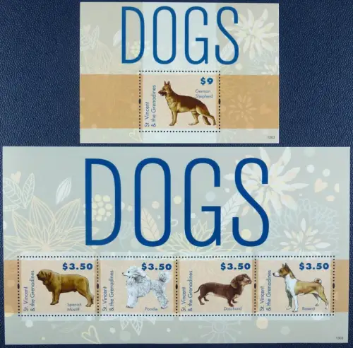 St. Vincent 2012 Hunde Dogs Pets Haustiere Dt. Schäferhund 7105-08 Block 728 MNH