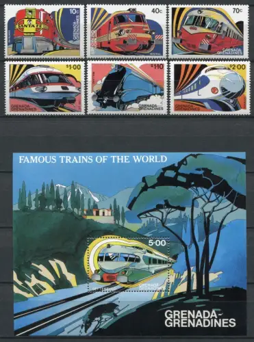 Grenada Grenadinen 1982 Eisenbahn Railways Trains Züge 495-500 + Block 64 MNH