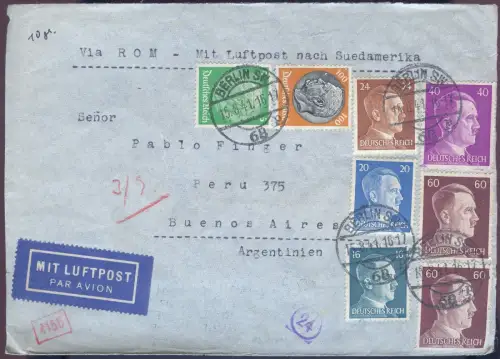 LATI 1941 Dt. Reich Brief 15.8.41 Berlin Rom Argentinien OKW Zensur München/1959