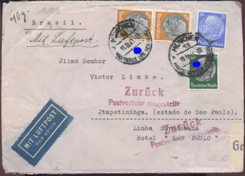 LATI 1941 Dt. Reich Brief 11.12.41 Berlin SST Rio Flugverkehr eingestellt / 1960