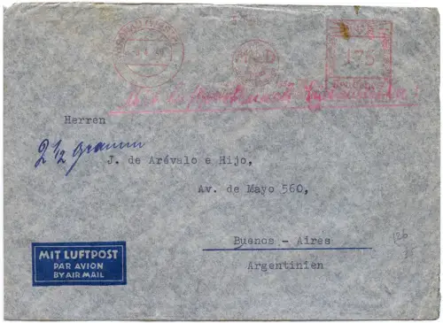 LATI 1940 Dt. Reich Brief 3.4.40 FreistempelGronau Argentinien OKW Zensur / 1961