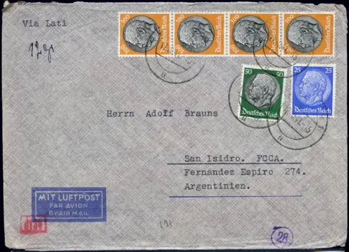 LATI 1941 Dt. Reich Brief 17.10.41 Hannover RM 4,75 Argentinien OKW Zensur/ 1962