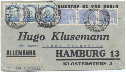 LATI 1940 Brasilien Brief 16200 R Sao Paulo Hamburg OKW Zensur / 1965