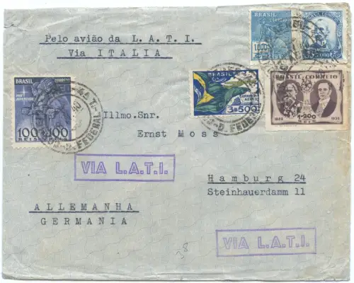 LATI 1940 Brasilien Brief 10800 R Rio de Janeiro Hamburg OKW Zensur FFM / 1966