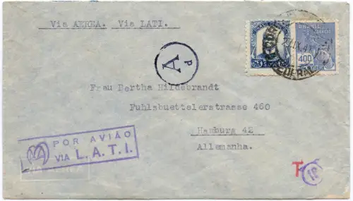 LATI 1941 Brasilien Brief 5400 R Rio de Janeiro Hamburg Zensur Ad München/ 1969