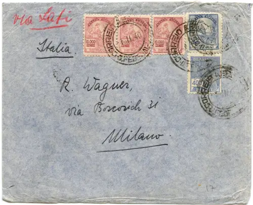 LATI 1940 Brasilien Brief 32400 R Rio de Janeiro Mailand Italien / 1970