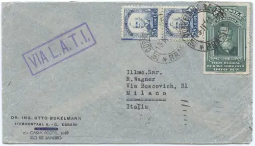 LATI 1941 Brasilien Brief 10800 R 13.11.41 Rio de Janeiro Mailand Italien / 1971