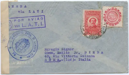 LATI 1940 Brasilien Brief 5400 R Sao Paulo 12.9.40 Rom Italien-Zensur / 1972