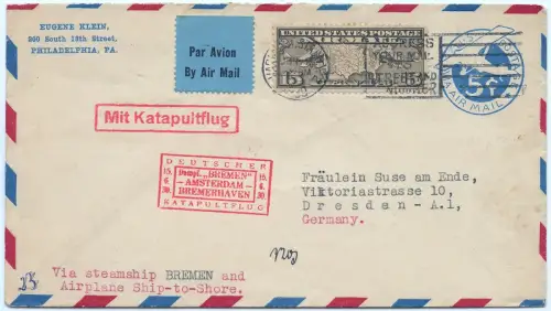 Katapult 1930 USA Brief NY Amsterdam Bremerhaven Dresden Catapult H 15 a / 1981