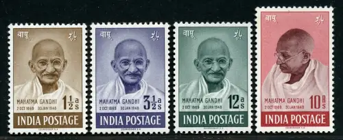 Indien India 1948 Mahatma Gandhi Unabhängigkeit 187-190 Postfrisch MNH White Gum