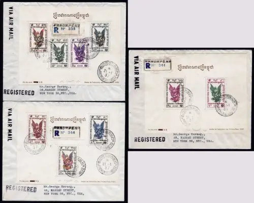 Kambodscha Khmere 1957 Block 4-6 auf Einschreiben Luftpost Briefen in die USA/ 6