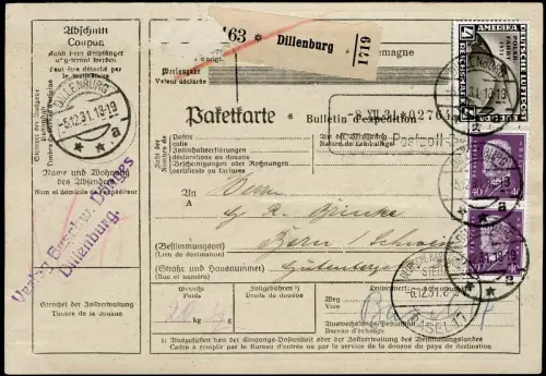 Zeppelin Dt. Reich 1931 Polarfahrt 4 RM MiF auf Paketkarte Schweiz / 1065 RAR