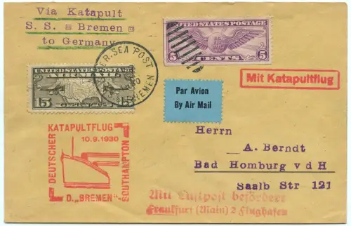 Katapult 1930 USA Brief US-Seepost Southampton Bad Homburg Catapult H 25 b/ 1982