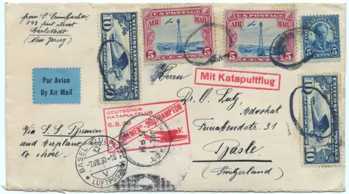 Katapult 1930 USA Brief Carlstadt Southampton Basel Schweiz Catapult H 21 a/1983