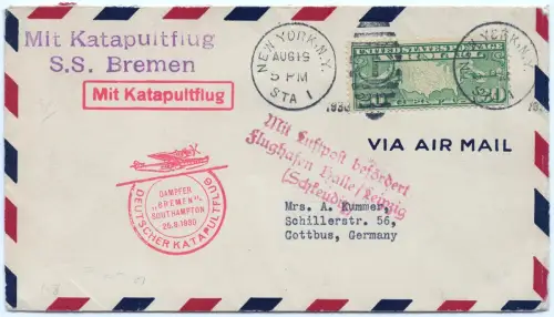 Katapult 1930 USA Brief New York Southampton Halle Cottbus Catapult H 23 a/ 1984