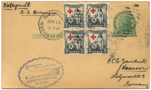 Katapult 1931 USA New York Southampton Hannover Karte Catapult H 49 a / 1986