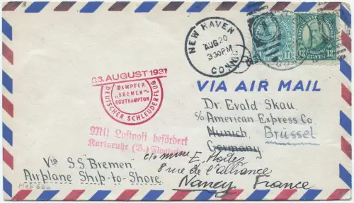 Katapult 1931 USA Brief New Haven München Belgien France Catapult H 66 a / 1988