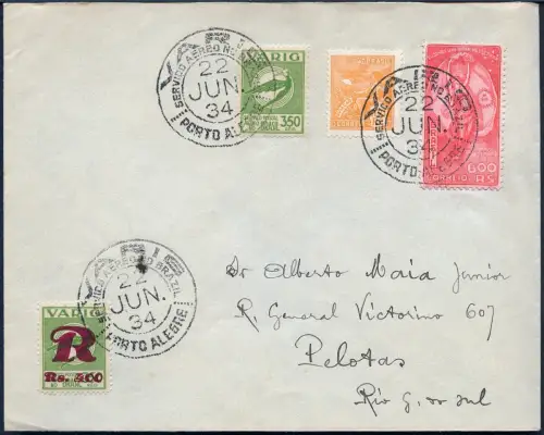 Brasilien 1934 VARIG Luftpost-Brief MiF V 51 Express Pelotas Porto Alegre / 1386