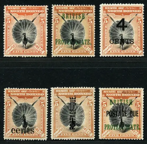 North Borneo 1897-1904 Argusfasan 72 80 101 111 P11 P23 II Ungebraucht Mint/ 373