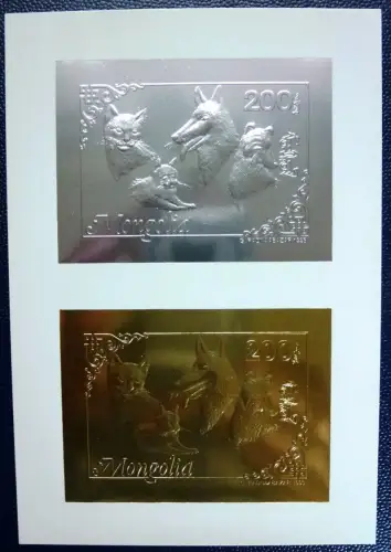 Mongolei Mongolia 1993 Hunde Katzen Gold Silber 2437-38 Block Probedruck MNH / 9