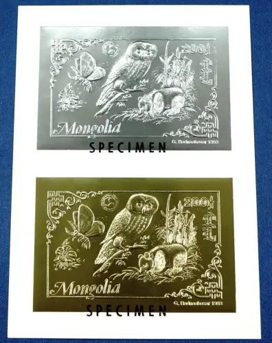 Mongolei Mongolia 1993 Eule Panda Schmetterling 2475-76 Block Proof Specimen /53
