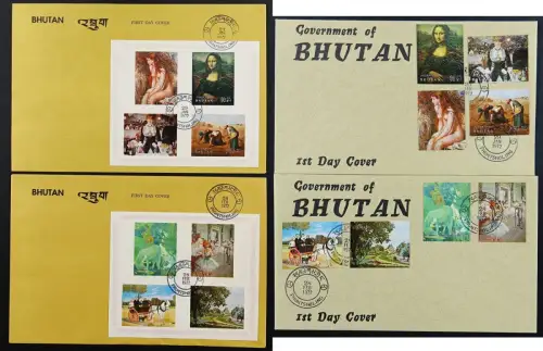 Bhutan 1972 Gemälde Renoir da Vinci Millet Gauguin Degas 493-500 Block 48-49 FDC