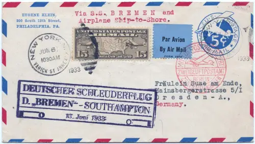 Katapult 1933 USA New York Southampton Dresden Brief Catapult H 120 a / 1997