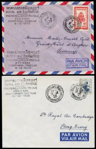 Kambodscha Khmere 1956 Erstflugbriefe Phnom Penh > Siemreap & Stung-Treng 13