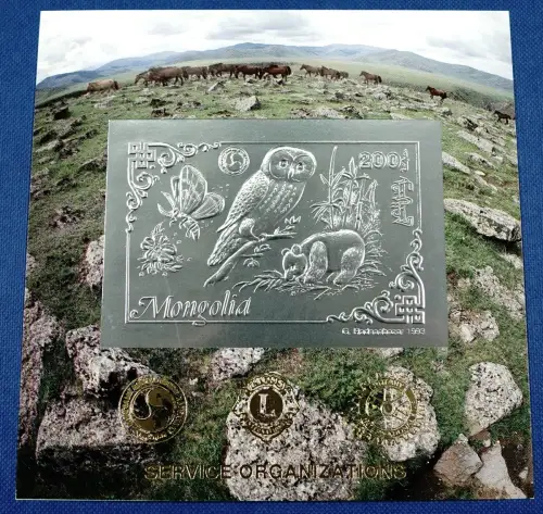 Mongolei Mongolia 1993 Eule Panda Butterfly Silber Block 227 Goldinschrift / 62