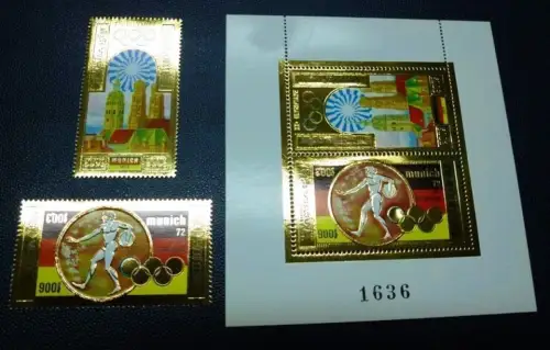 Kambodscha Khmere 1972 Olympiade Olympics Munich Gold 351-52 A Block B 29 A MNH