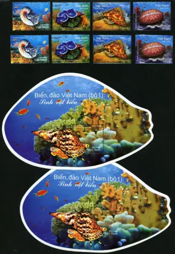 Vietnam 2018 Meerestiere Nautilus Shell 3762-3765 A/B Block 174 + Markenheft MNH