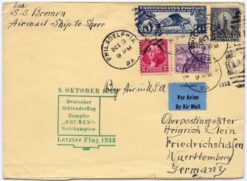 Katapult 1933 USA Philadelphia Southampton F`hafen Brief Catapult H 148 a / 1999