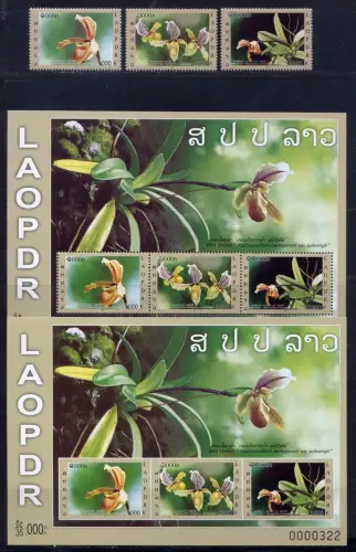 Laos 2011 Orchideen Orchids Blumen Flowers  2203-2205 Block 231 A und B MNH