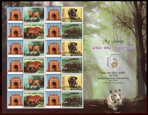 Indien India 2011 Tiere Elefant Tiger Elephant INDIPEX Kleinbogen Postfrisch MNH