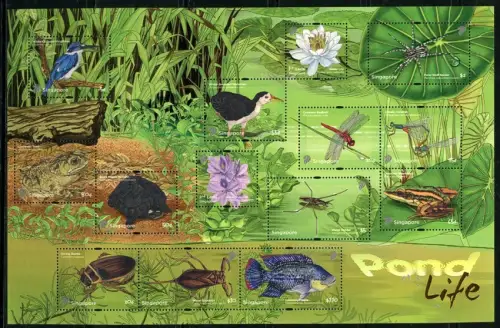 Singapur 2011 Tiere Teich Insekten Frösche Fisch Schildkröte Vogel Libelle MNH